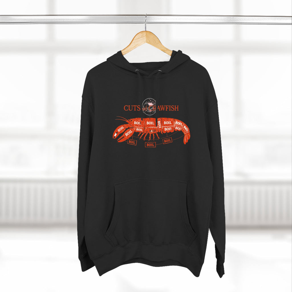 Crawfish Cuts Diagram Hoodie — Seafood Lover Graphic Fleece Hoodie