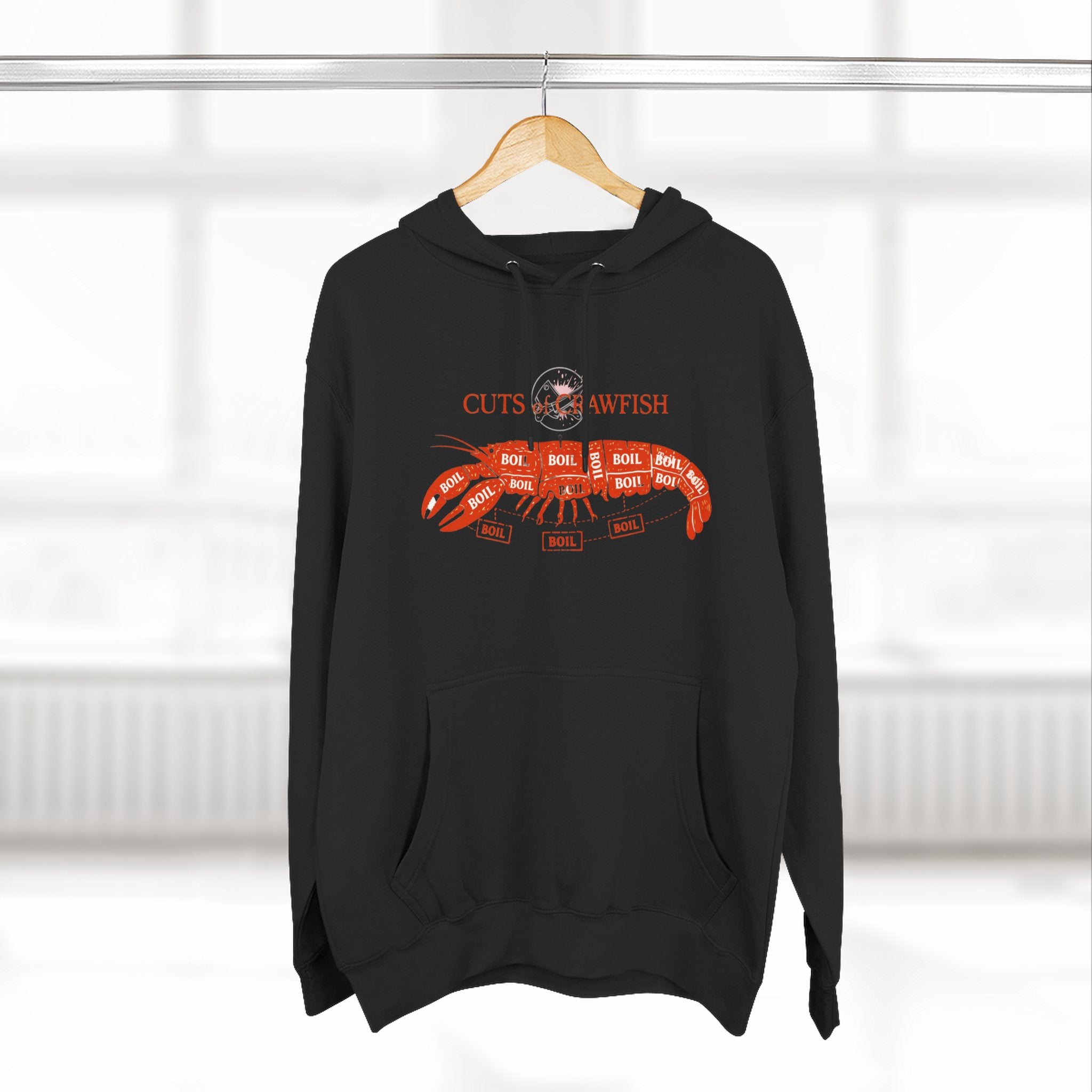 Crawfish Cuts Diagram Hoodie — Seafood Lover Graphic Fleece Hoodie