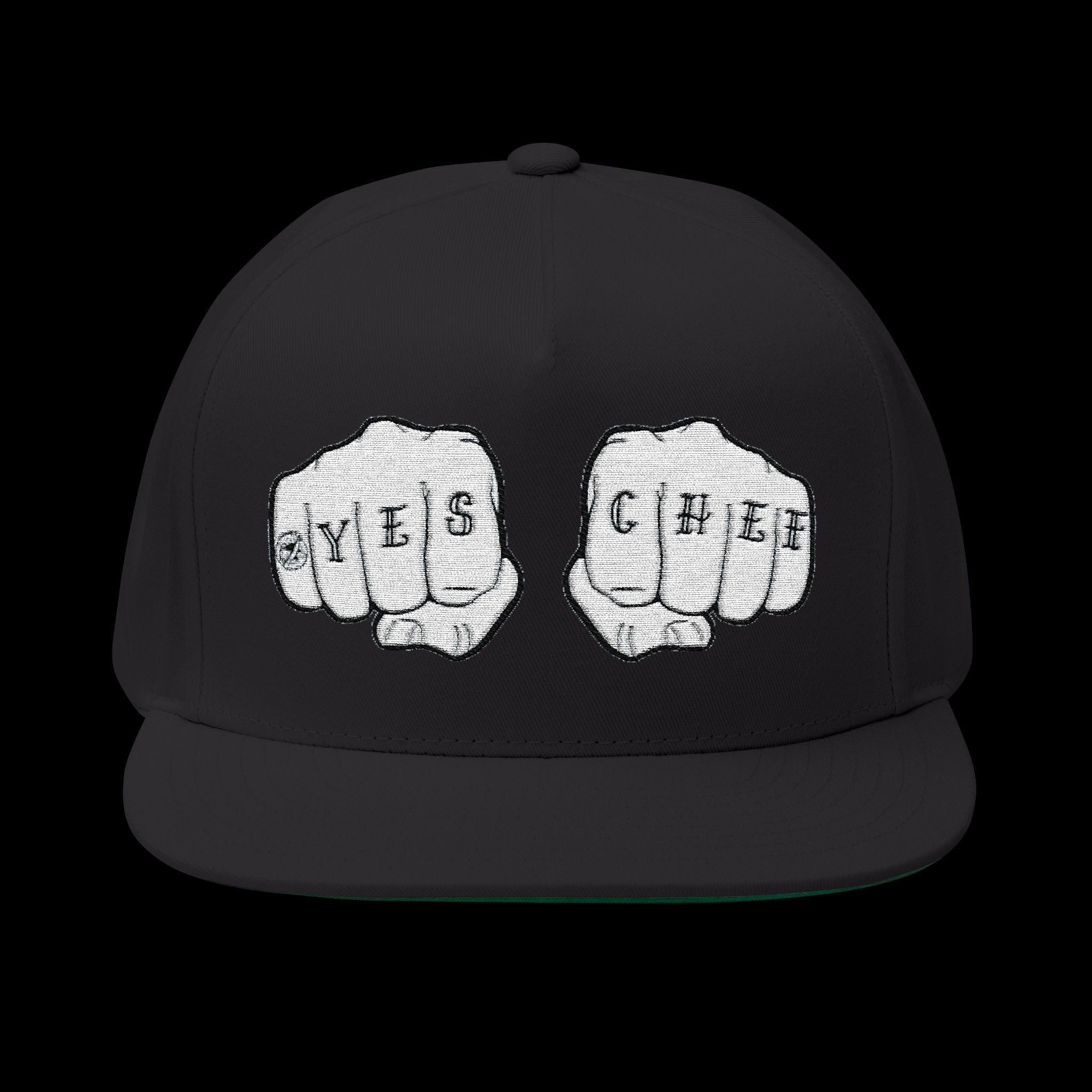 Flat Bill Cap — Knuckle Tattoo Yes Chef Embroidered Design