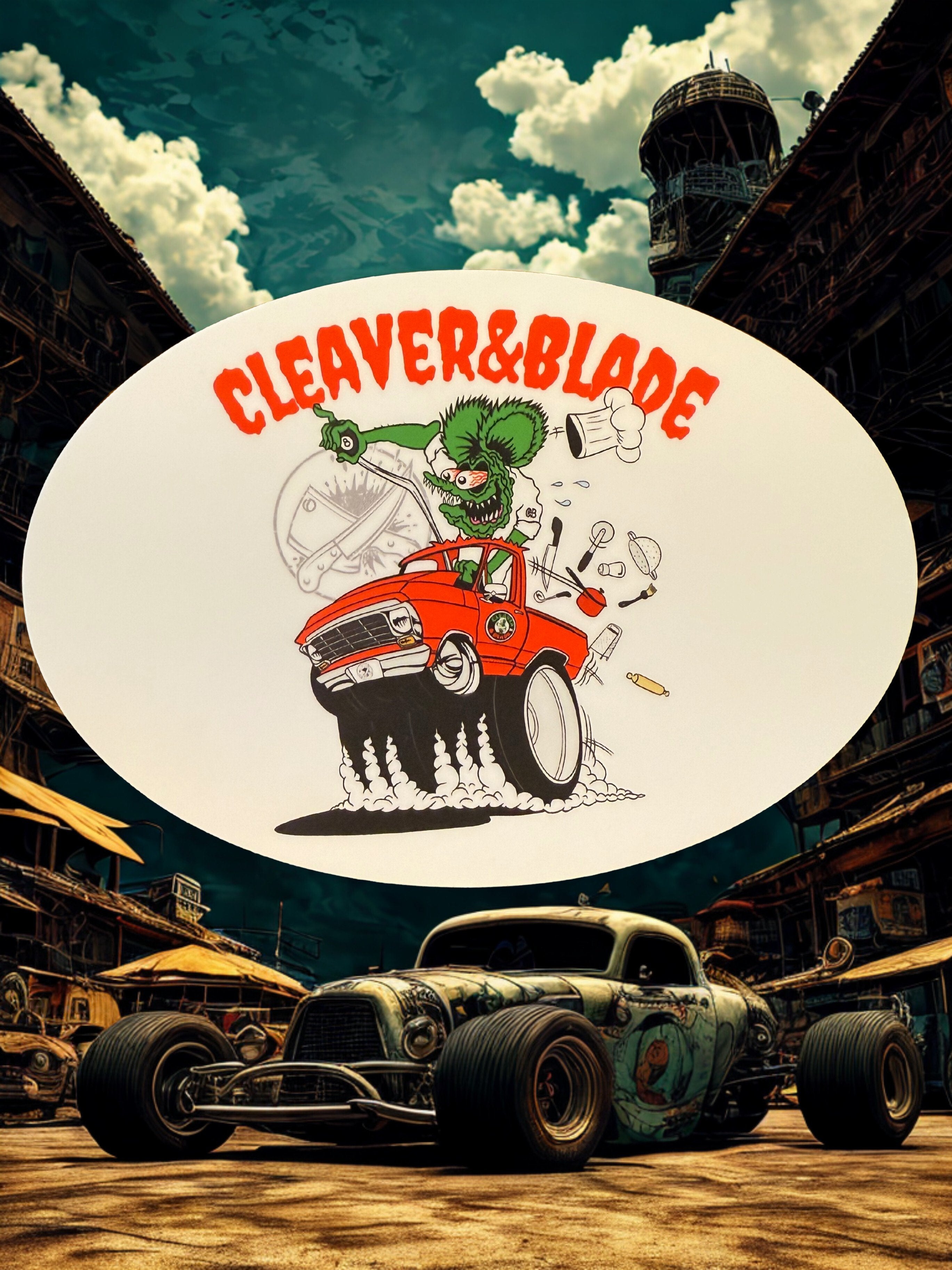 Mad Chef Muscle Ride” by Cleaver & Blade Sticker 6.5”