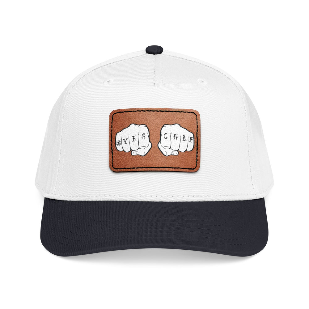 Leather Patch Baseball Cap — 'Wife & Chief' Knuckle Tattoo Design