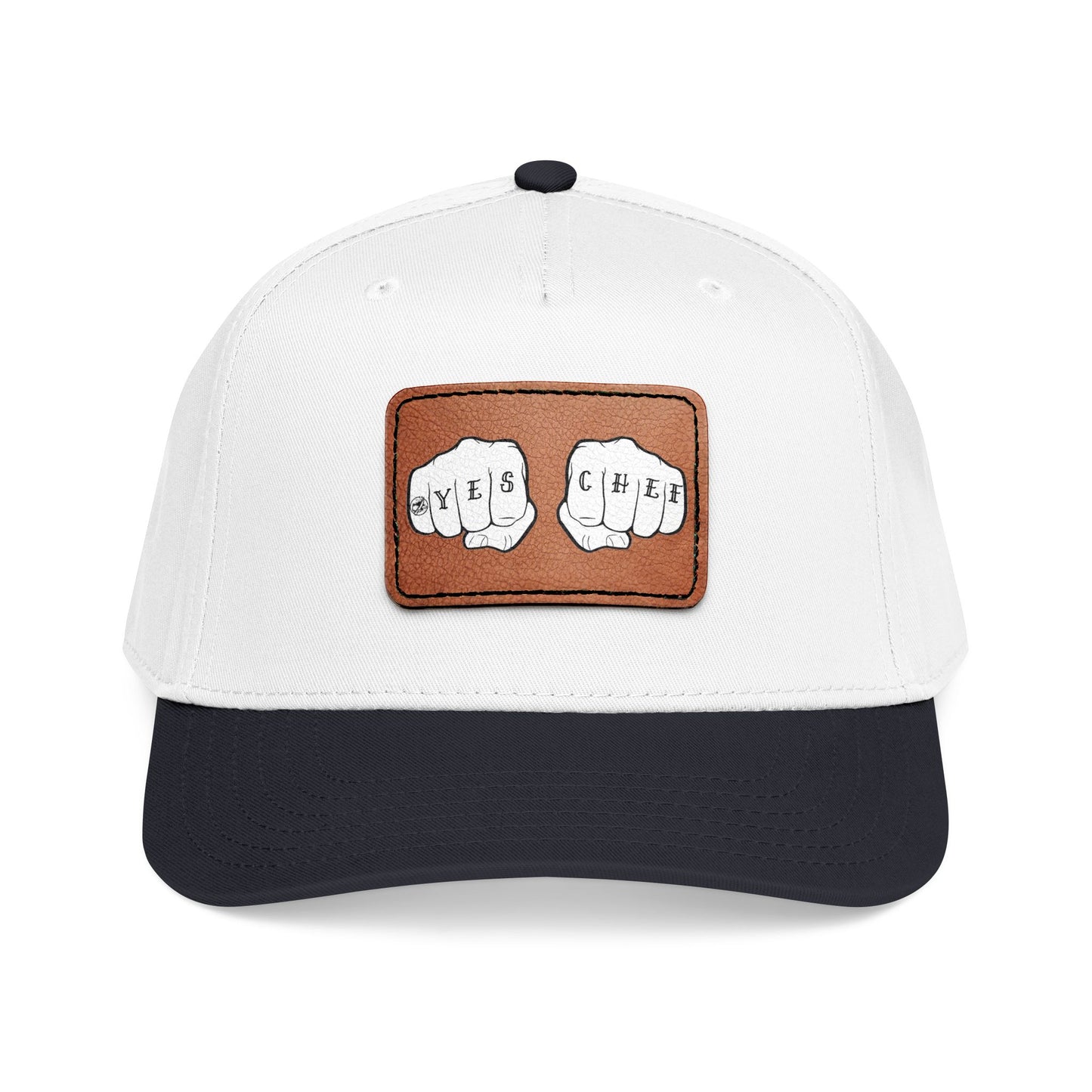 Leather Patch Baseball Cap — 'Yes Chef' Knuckle Tattoo Design