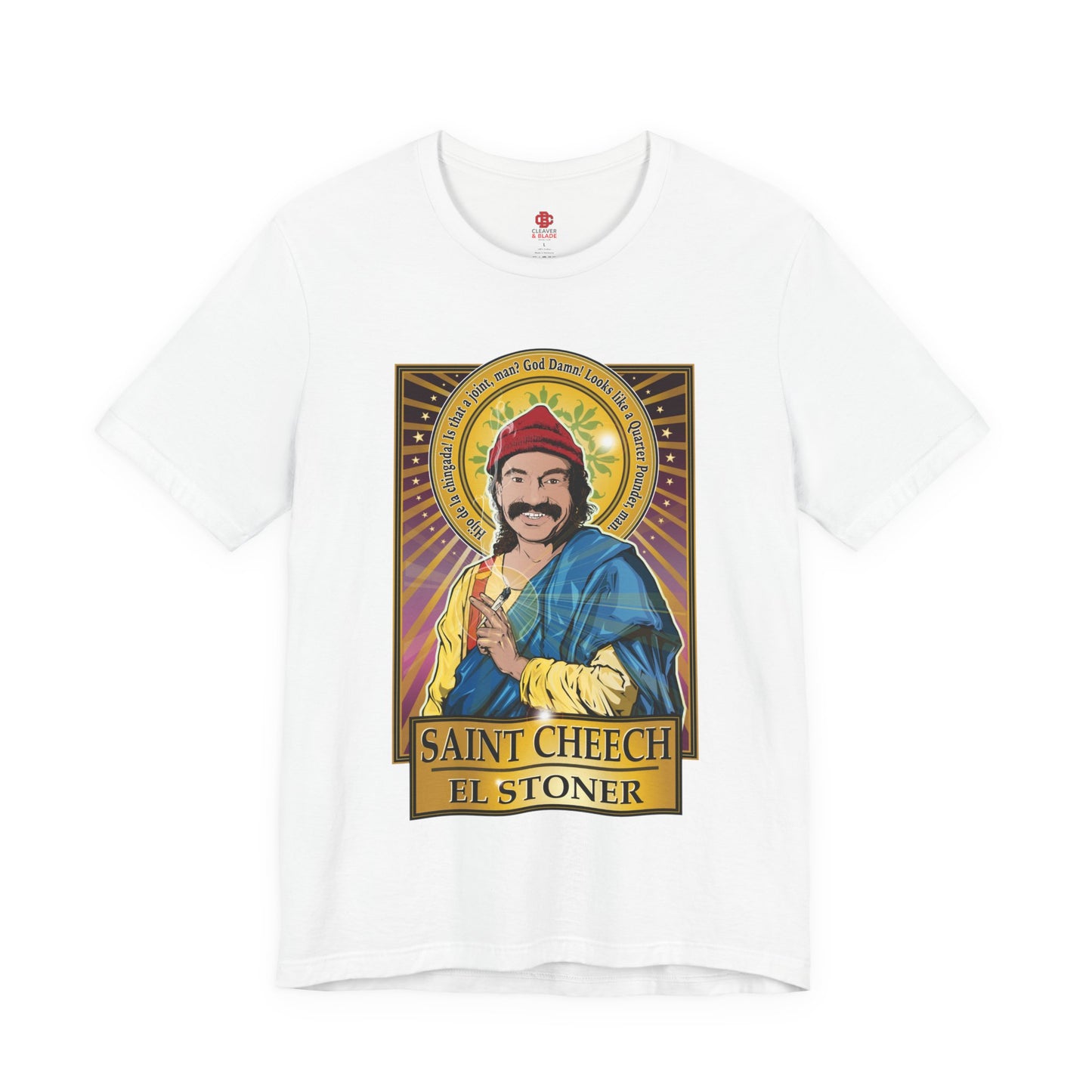 Saint Cheech El Stoner T‑Shirt — Retro Cannabis Prayer Tee