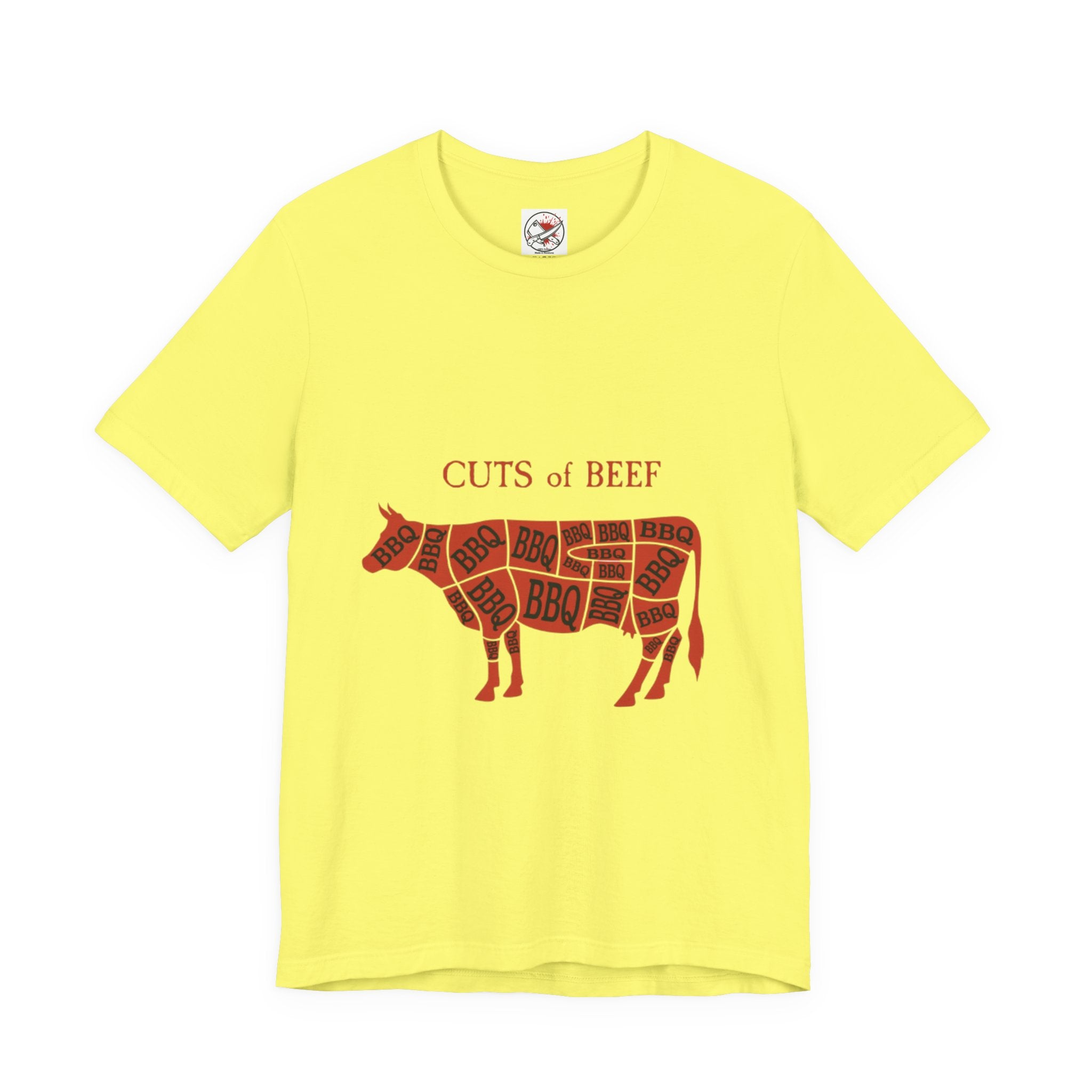 BBQ Butcher Cut Cow T‑Shirt — Vintage Barbecue Meat Diagram Tee