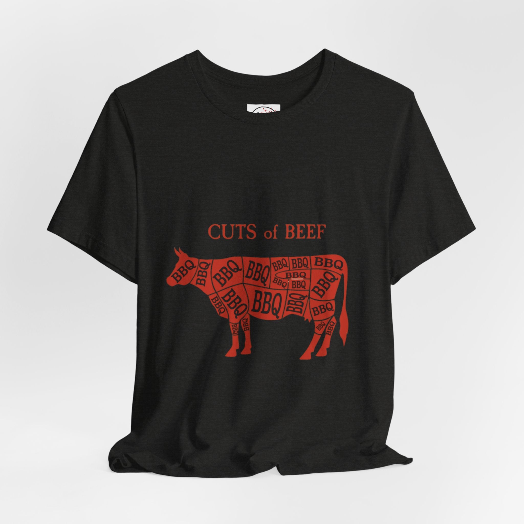 BBQ Butcher Cut Cow T‑Shirt — Vintage Barbecue Meat Diagram Tee