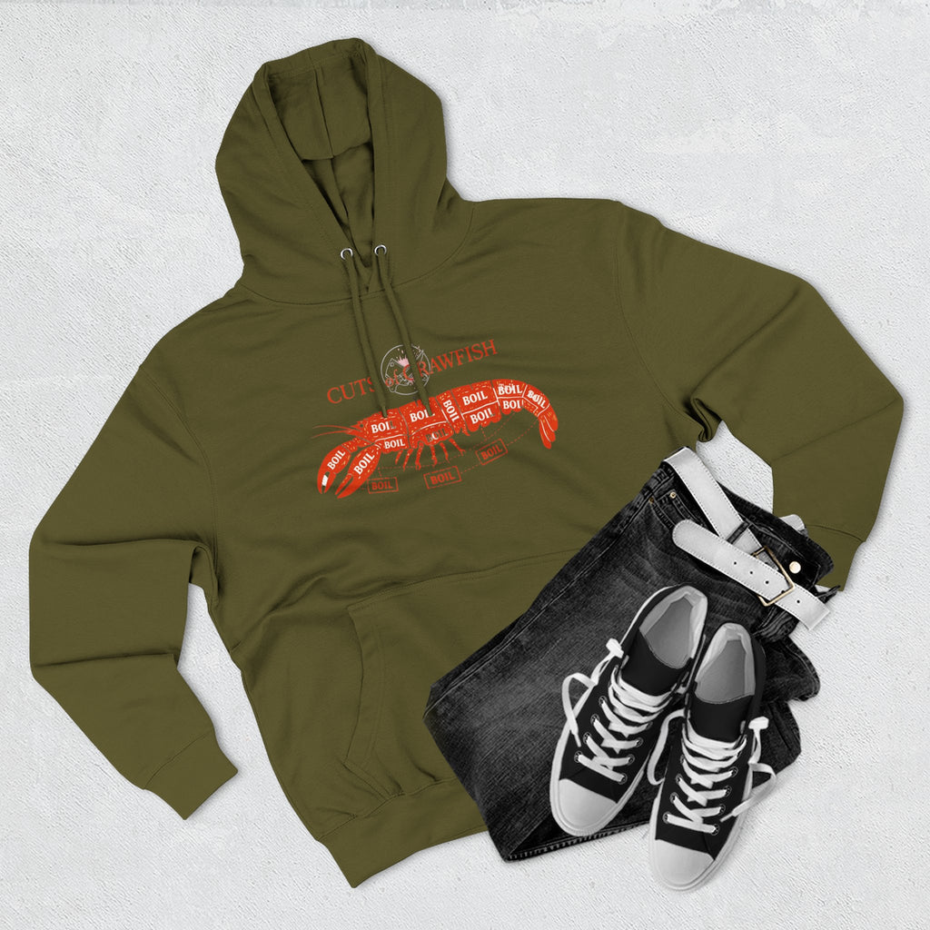 Crawfish Cuts Diagram Hoodie — Seafood Lover Graphic Fleece Hoodie