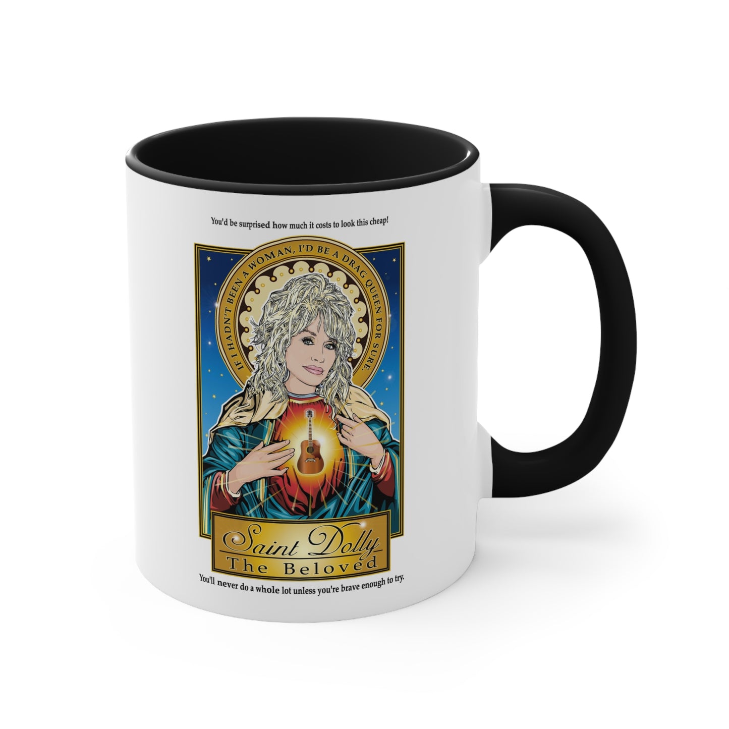Dolly Parton Saint Portrait Accent Mug — Inspirational Music Lover Coffee Cup