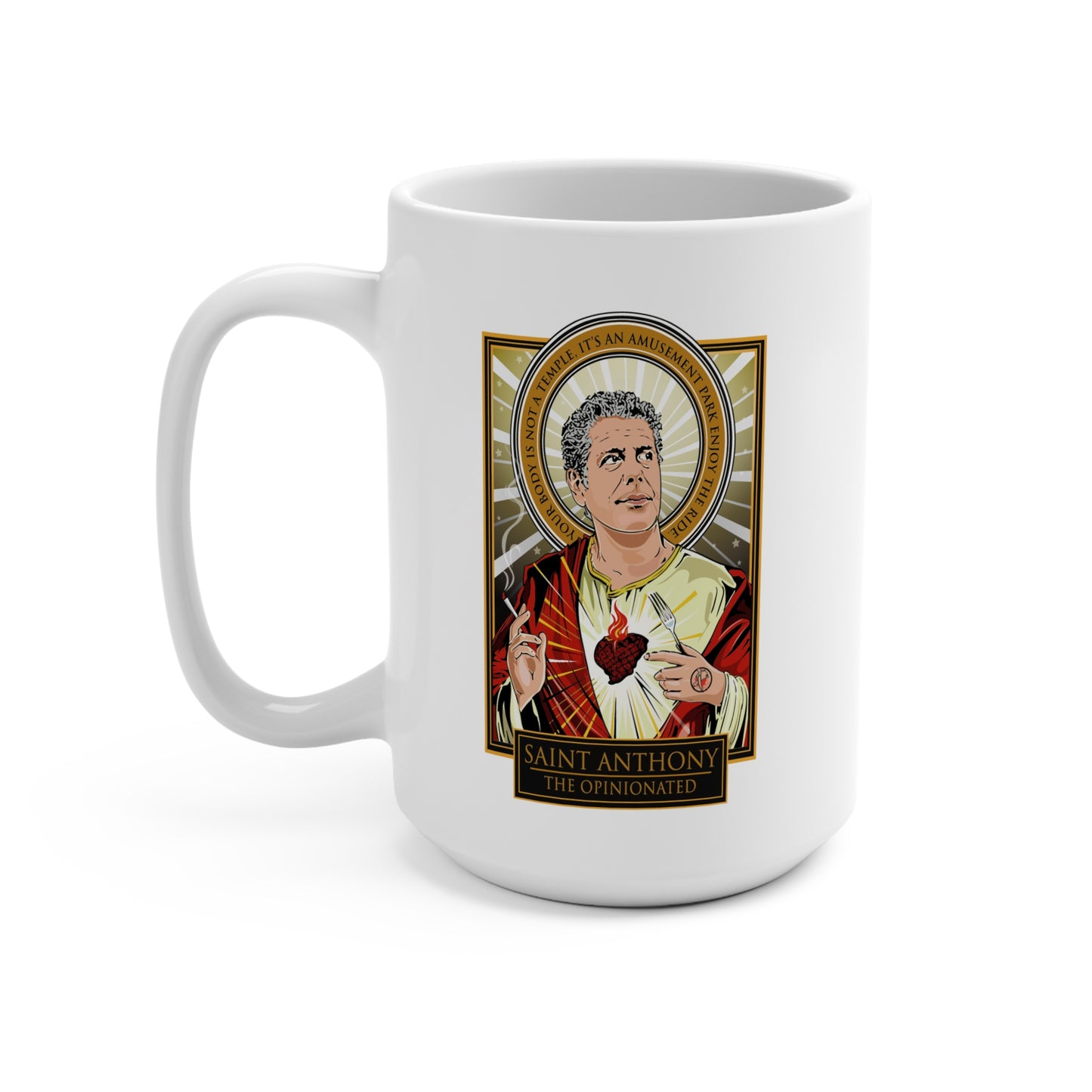 Saint Anthony Bourdain Mug – 15oz Saint Anthony Bourdain Tribute Coffee Cup