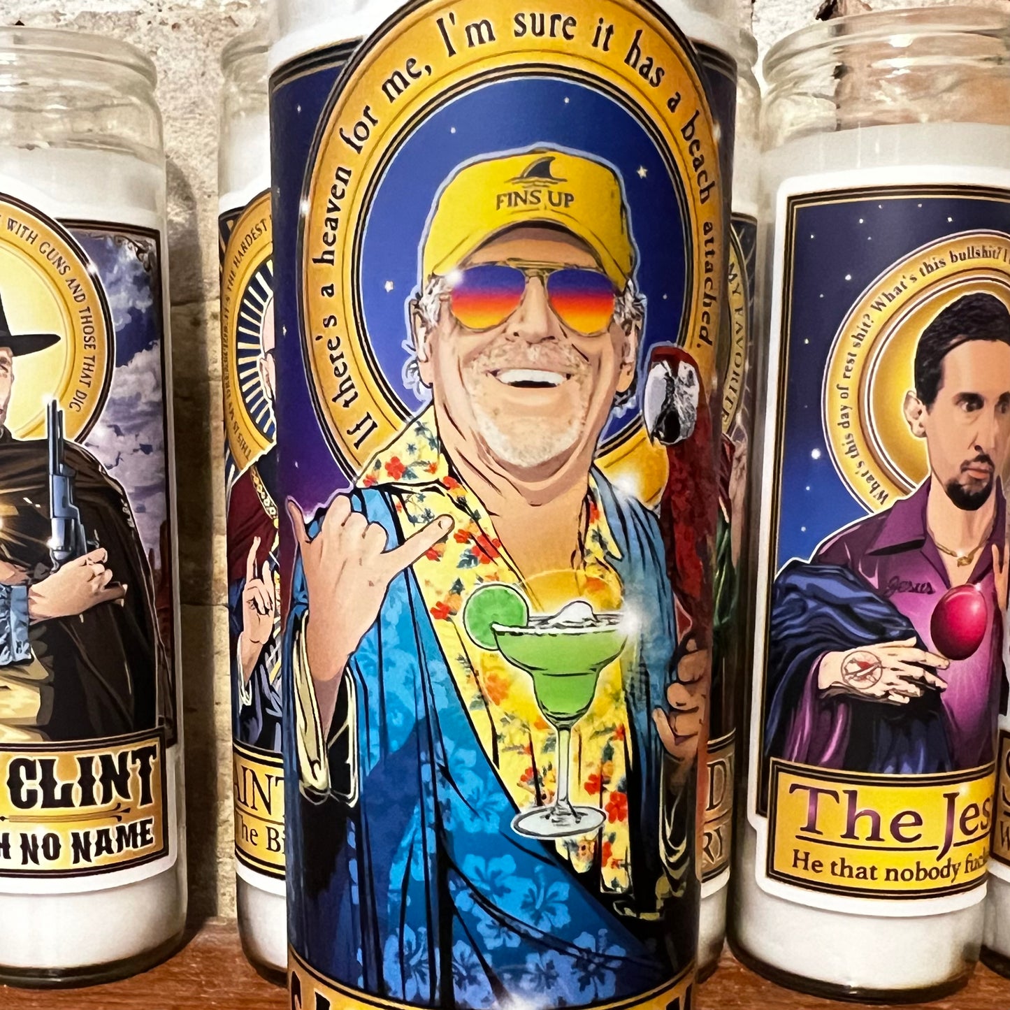 Saint Jimmy 🌴 Patron of the Permanent Vacation Candle Cleaverandblade.com