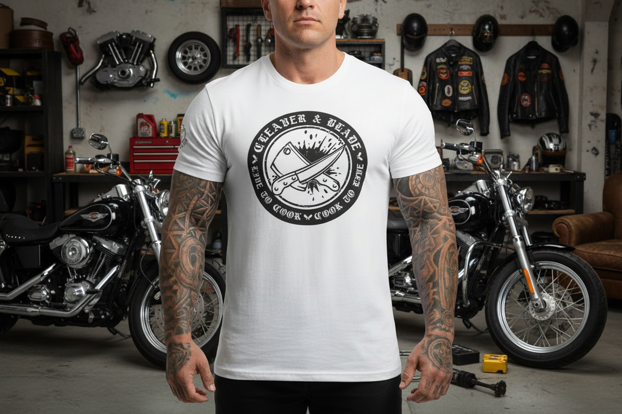 Veteran & Blade Crew T-Shirt – 'Leather & Blade' Retro Military Knife Badge Tee