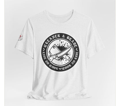 Veteran & Blade Crew T-Shirt – 'Leather & Blade' Retro Military Knife Badge Tee