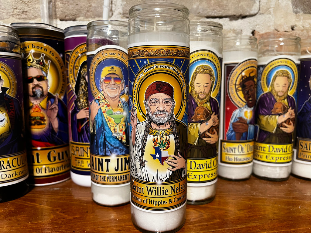 Saint Willie Patron of Hippies & Cowboys Candle Cleaverandblade.com