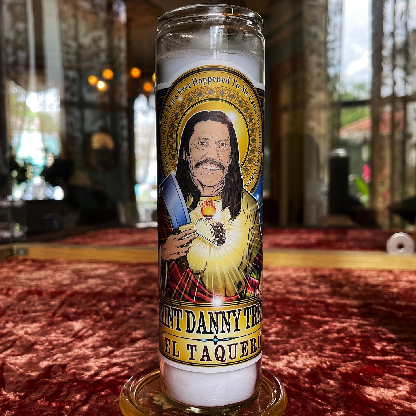 Saint Danny Trejo El Taquero Candle Cleaverandblade.com