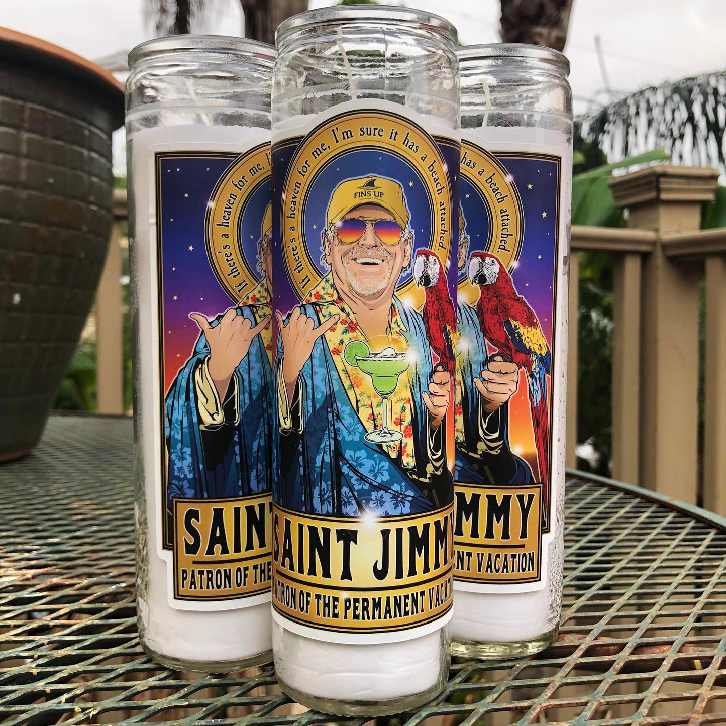 Saint Jimmy Patron of the Permanent Vacation Candle Cleaverandblade.com