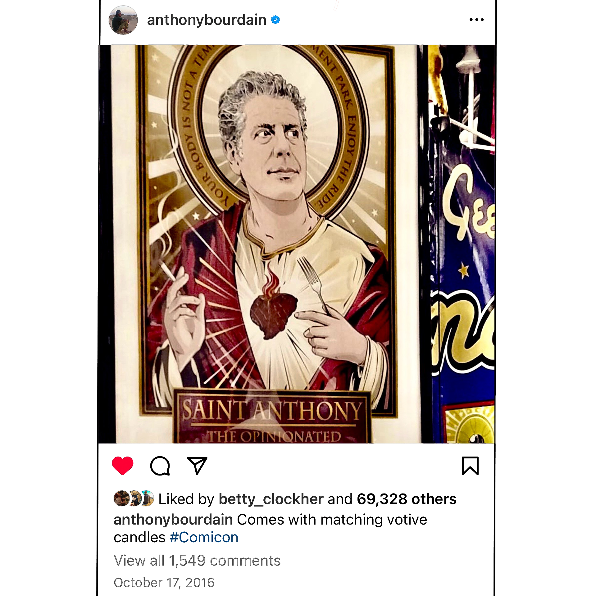 Saint Anthony The Opinionated -Bourdain Tribute Tee