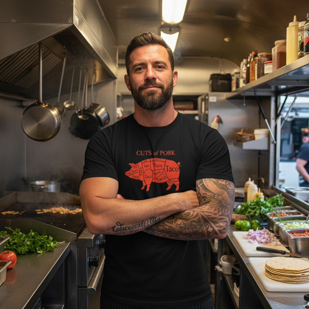 Uniform-Chef T-Shirt – “Cuts of Pork” Kitchen Humor Tee | Cleaver & Blade®