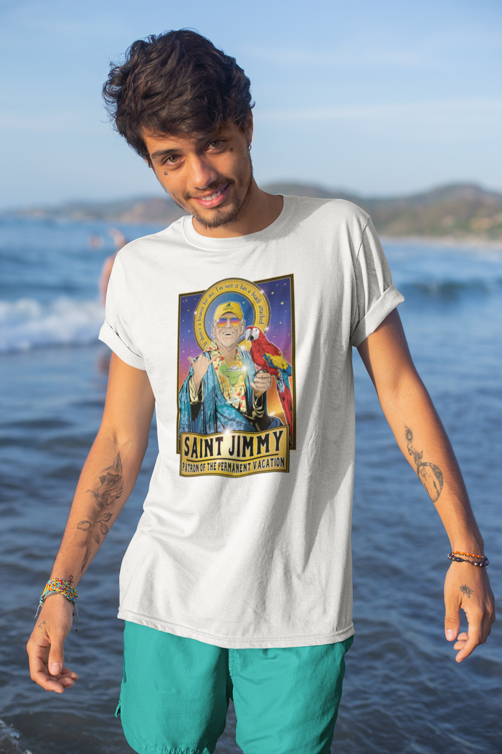 Saint Jimmy 🌴 Patron of the Permanent Vacation Shirt Cleaverandblade.com
