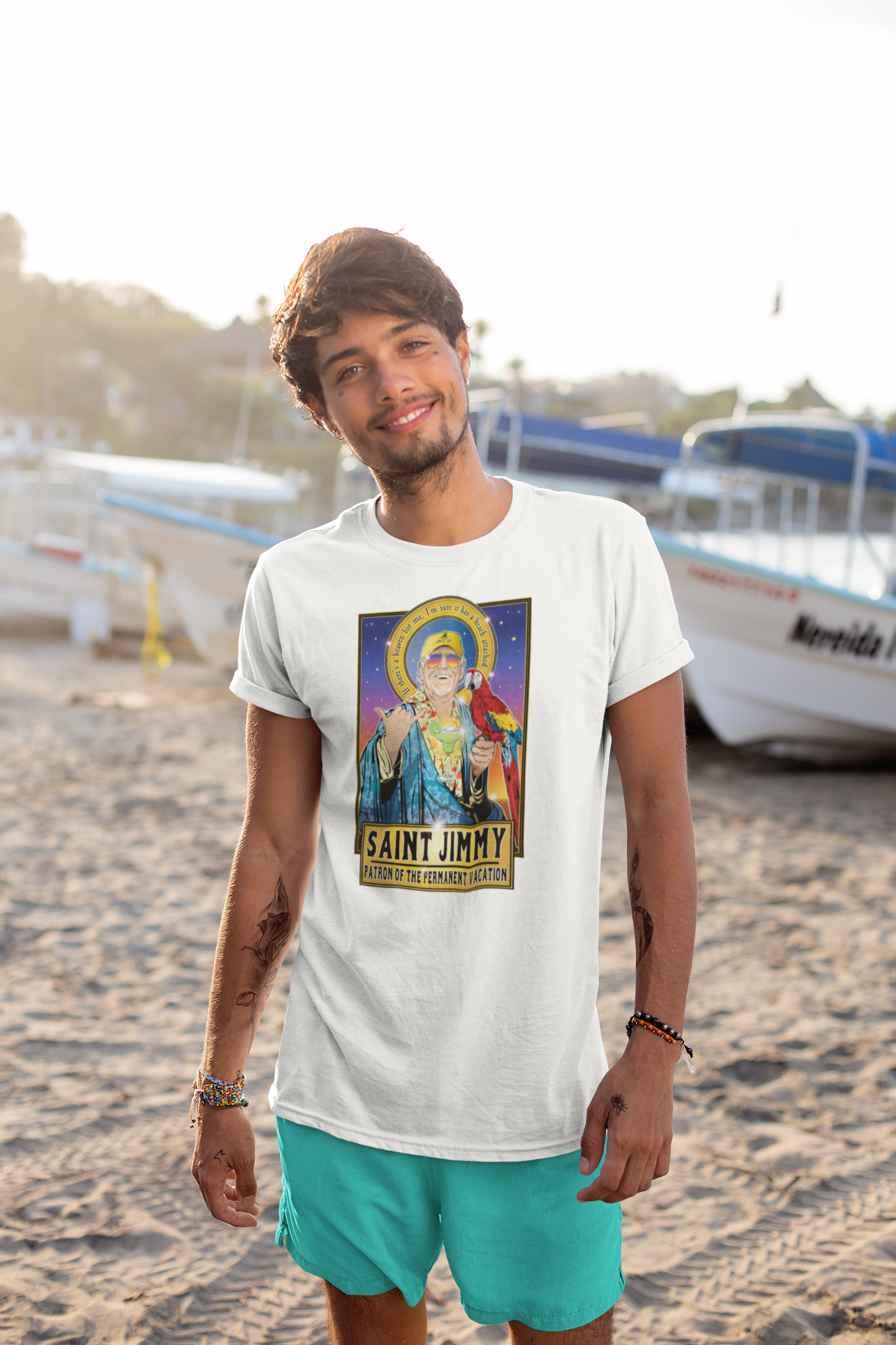 Saint Jimmy 🌴 Patron of the Permanent Vacation Shirt Cleaverandblade.com