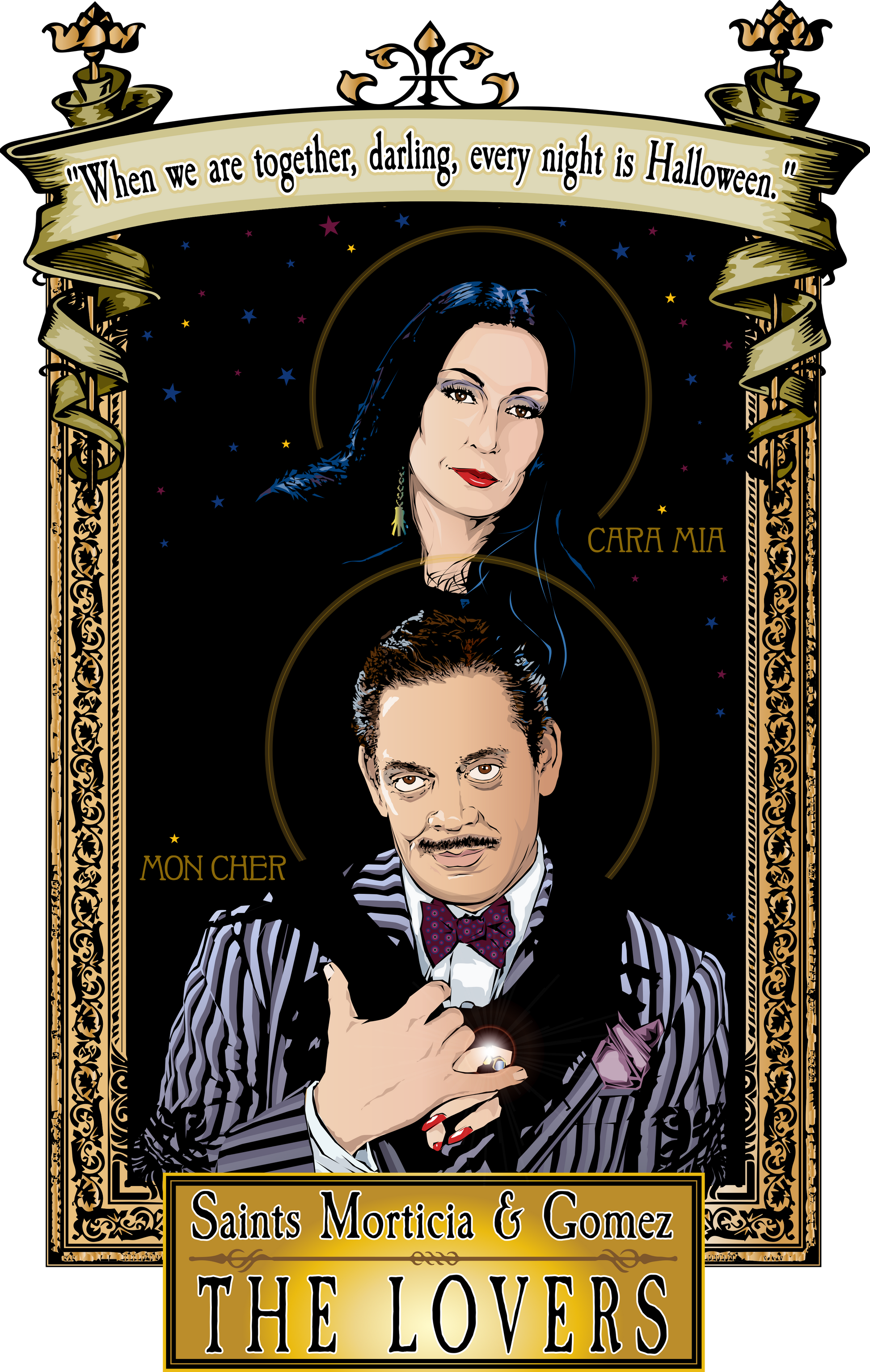 Saints Morticia & Gomez The Lovers Poster Cleaverandblade.com